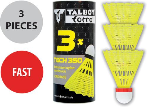 Talbot-Torro Badmintonball Tech 350, Nylonfederball, 3er Dose - in Gelb
